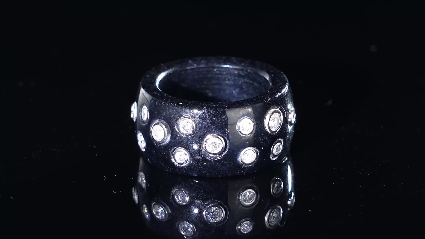Lab Grown Diamond (G-H, SI) (0.48 cts), Black Jade Ring in Rhodium Over Sterling Silver (Size 10.0) 50.65 ctw