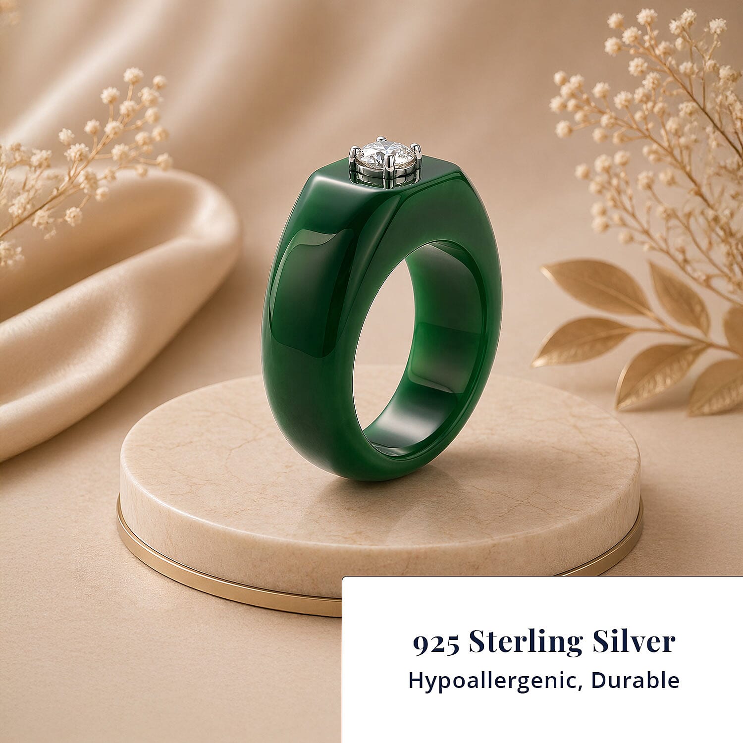 Lab Grown Diamond G-H SI 40.00 ctw and Green Jade (D) Midnight Spark Ring in Rhodium Over Sterling Silver (Size 10.0)