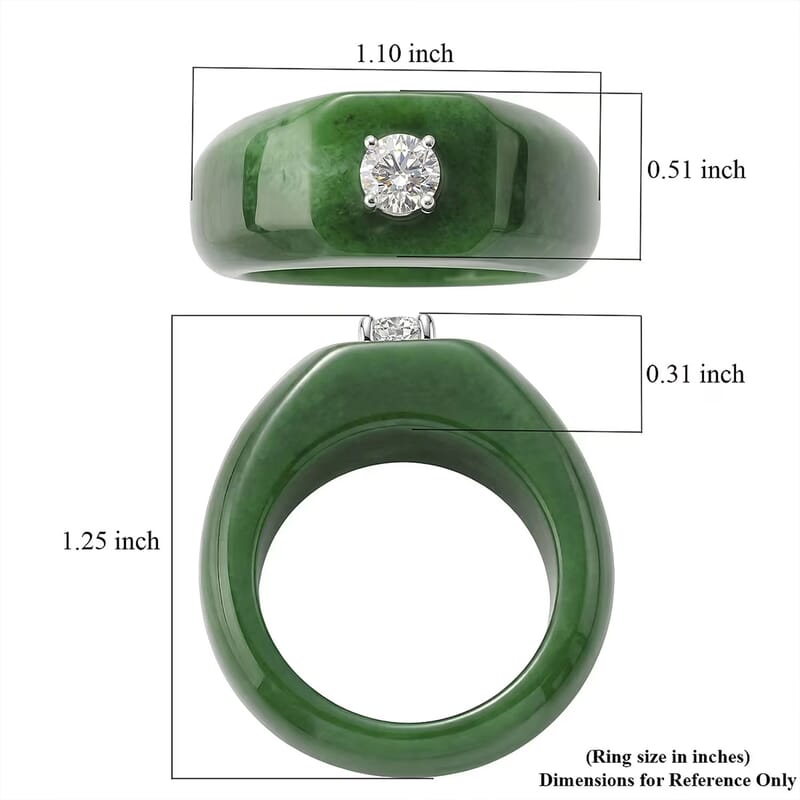 Lab Grown Diamond G-H SI 40.00 ctw and Green Jade (D) Midnight Spark Ring in Rhodium Over Sterling Silver (Size 6.0)
