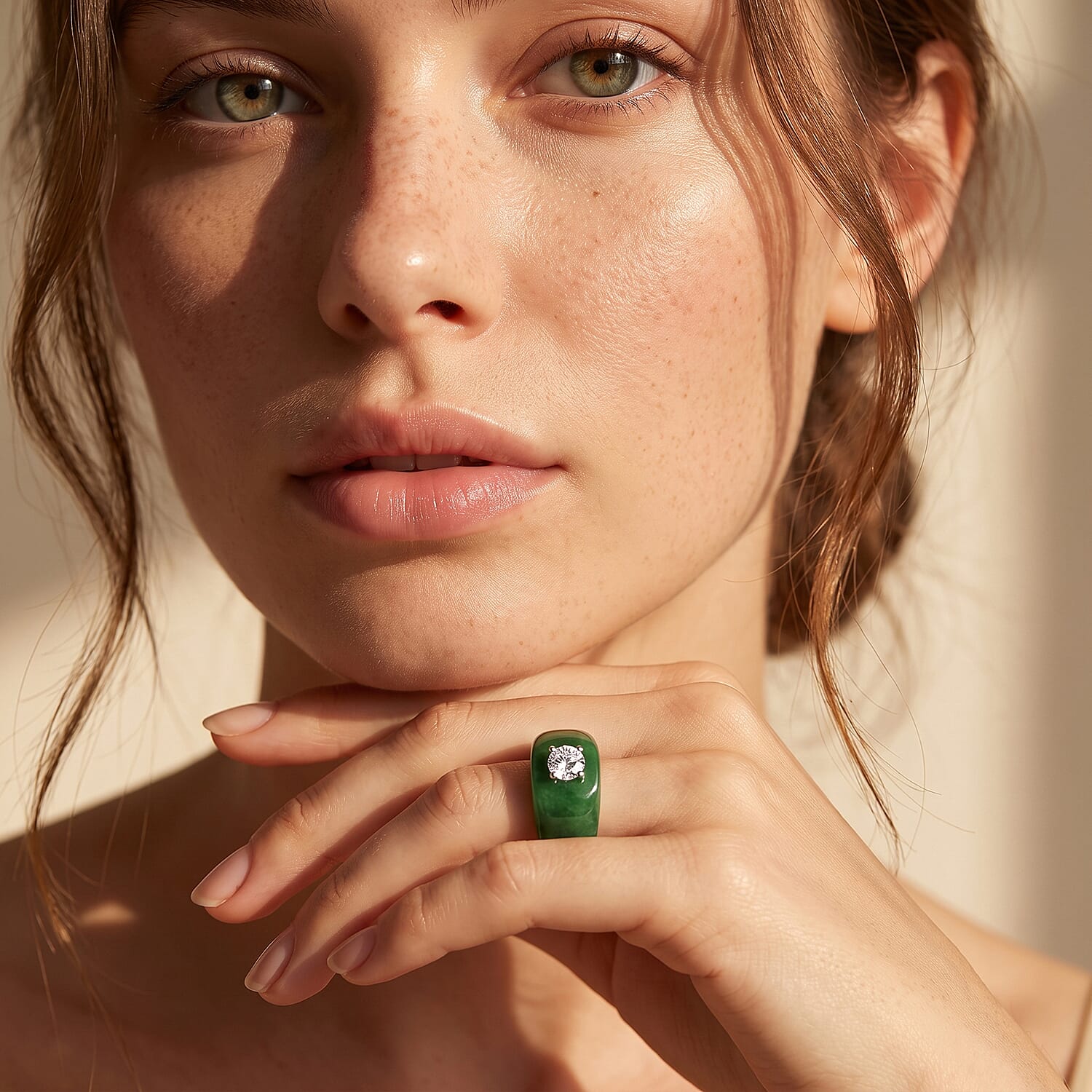 Lab Grown Diamond G-H SI 40.00 ctw and Green Jade (D) Midnight Spark Ring in Rhodium Over Sterling Silver (Size 9.0)