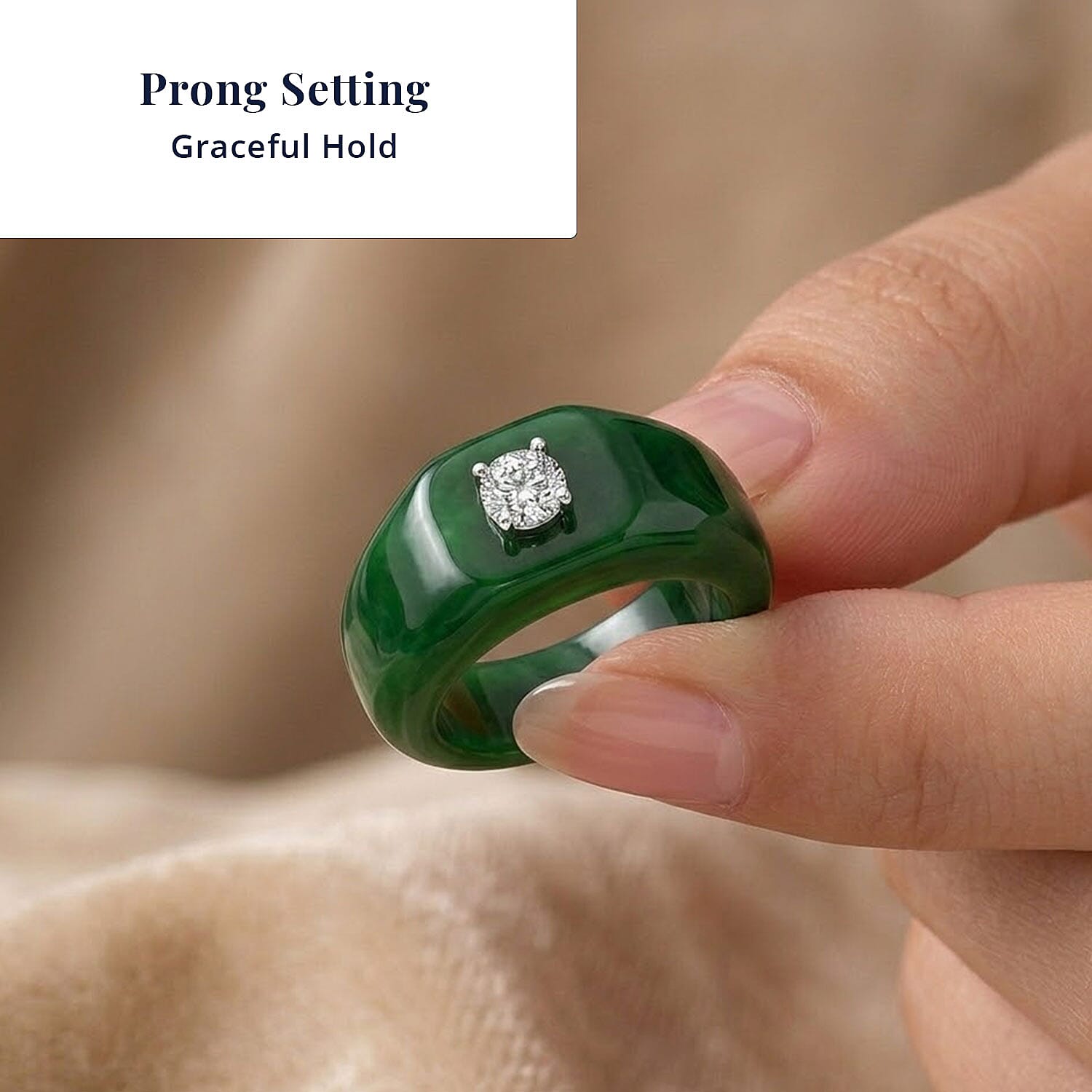 Lab Grown Diamond G-H SI 40.00 ctw and Green Jade (D) Midnight Spark Ring in Rhodium Over Sterling Silver (Size 9.0)
