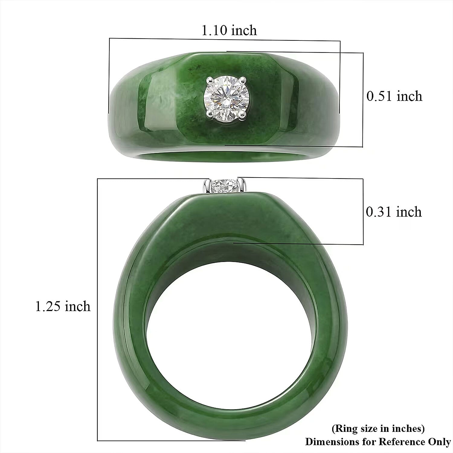 Lab Grown Diamond G-H SI 40.00 ctw and Green Jade (D) Midnight Spark Ring in Rhodium Over Sterling Silver (Size 9.0)