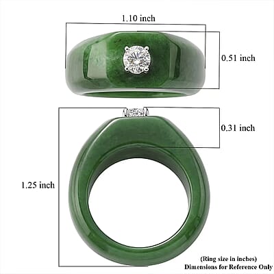 Lab Grown Diamond G-H SI 40.00 ctw and Green Jade (D) Midnight Spark Ring in Rhodium Over Sterling Silver (Size 9.0)