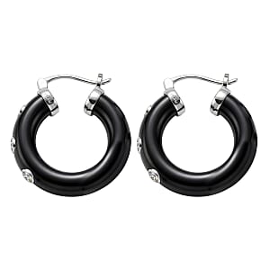 Lab Grown Diamond G-H SI 36.80 ctw and Black Jade Midnight Spark Hoop Earrings in Rhodium Over Sterling Silver (Ships in 8-10 Days)