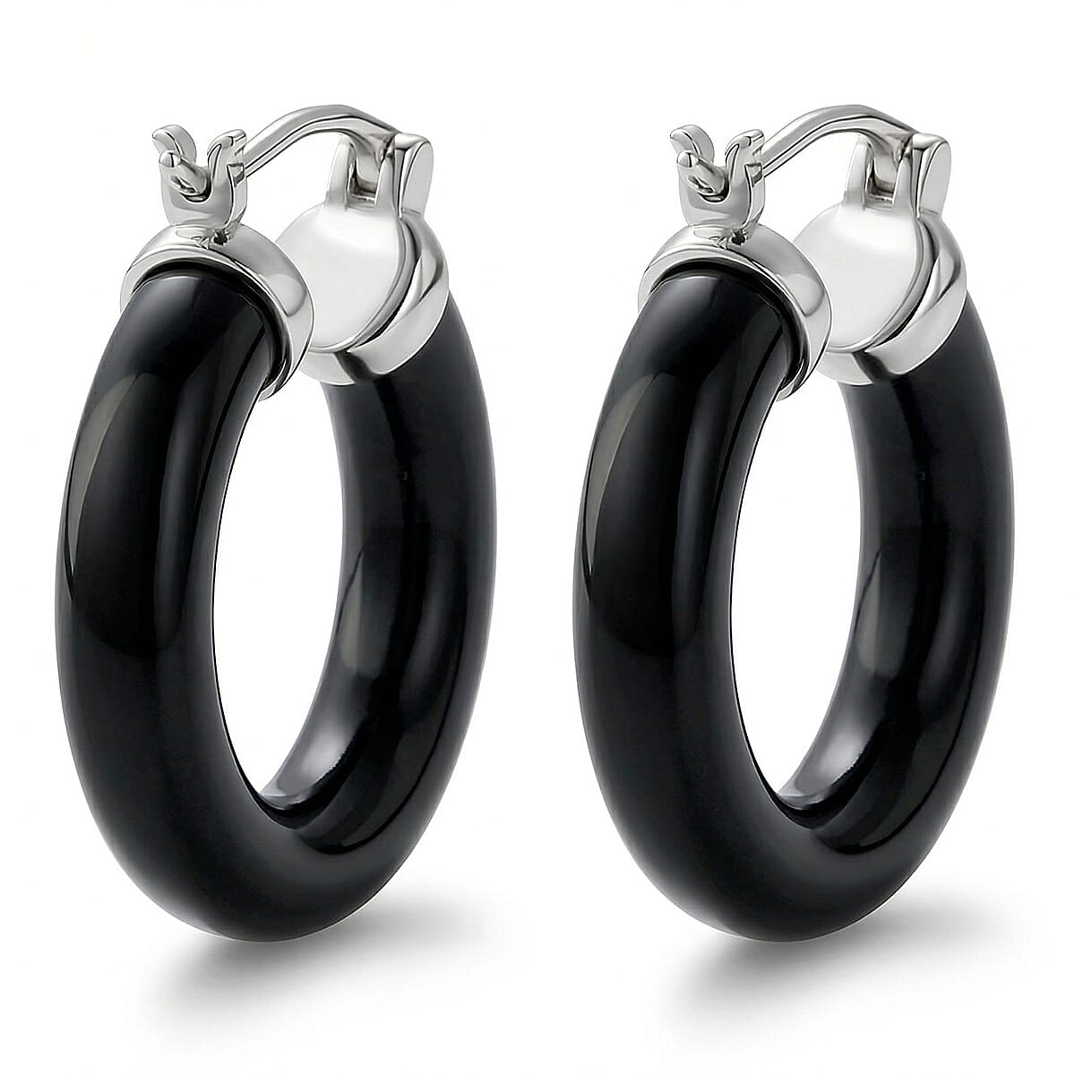 Lab Grown Diamond G-H SI 36.80 ctw and Black Jade Midnight Spark Hoop Earrings in Rhodium Over Sterling Silver (Ships in 8-10 Days) image number 4