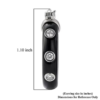 Lab Grown Diamond G-H SI 36.80 ctw and Black Jade Midnight Spark Hoop Earrings in Rhodium Over Sterling Silver