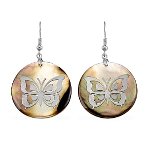 Black Mother of Pearl Earrings in Silvertone