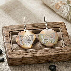 Black Mother of Pearl Earrings in Silvertone