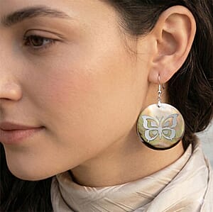 Black Mother of Pearl Earrings in Silvertone