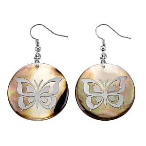 Black Mother of Pearl Earrings in Silvertone