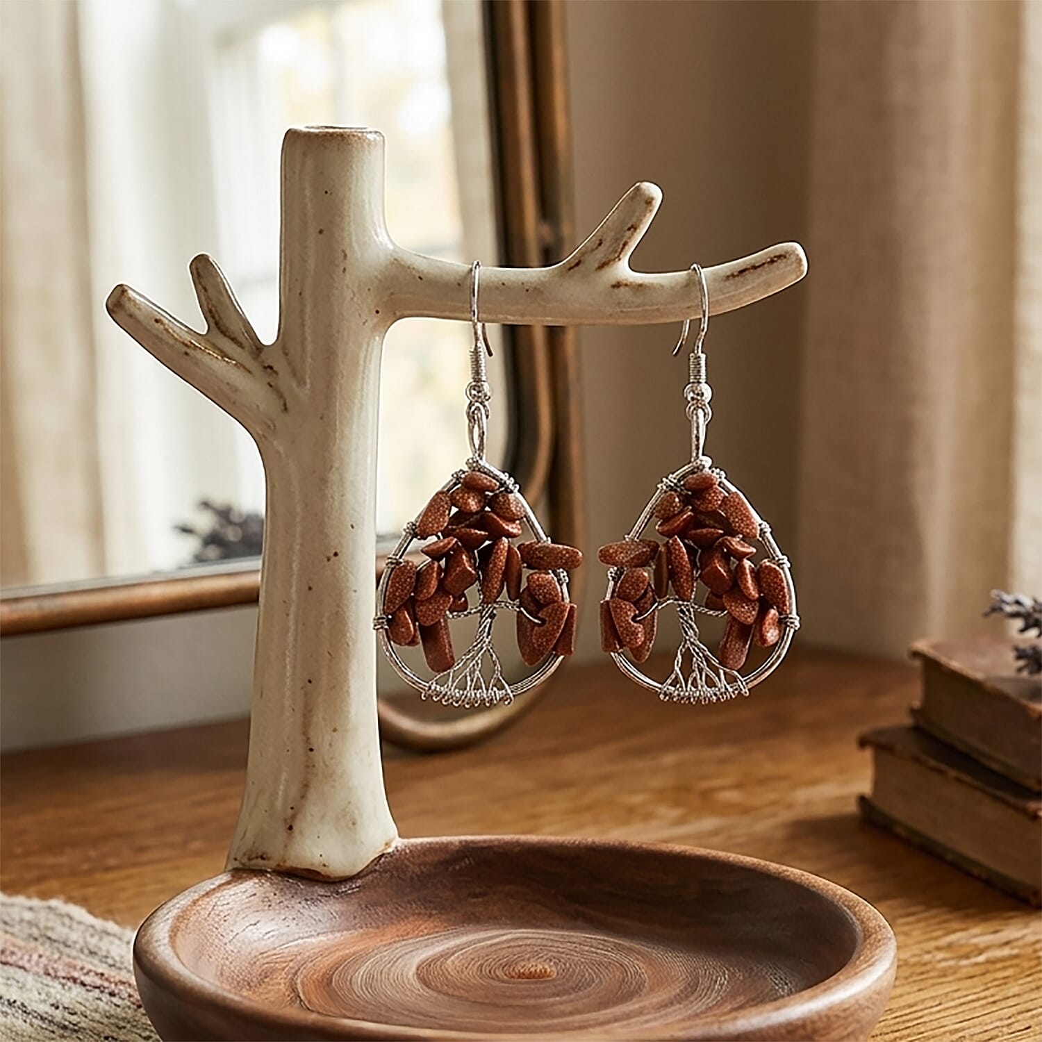 Gold Sandstone 10.00 ctw Earrings in Silvertone