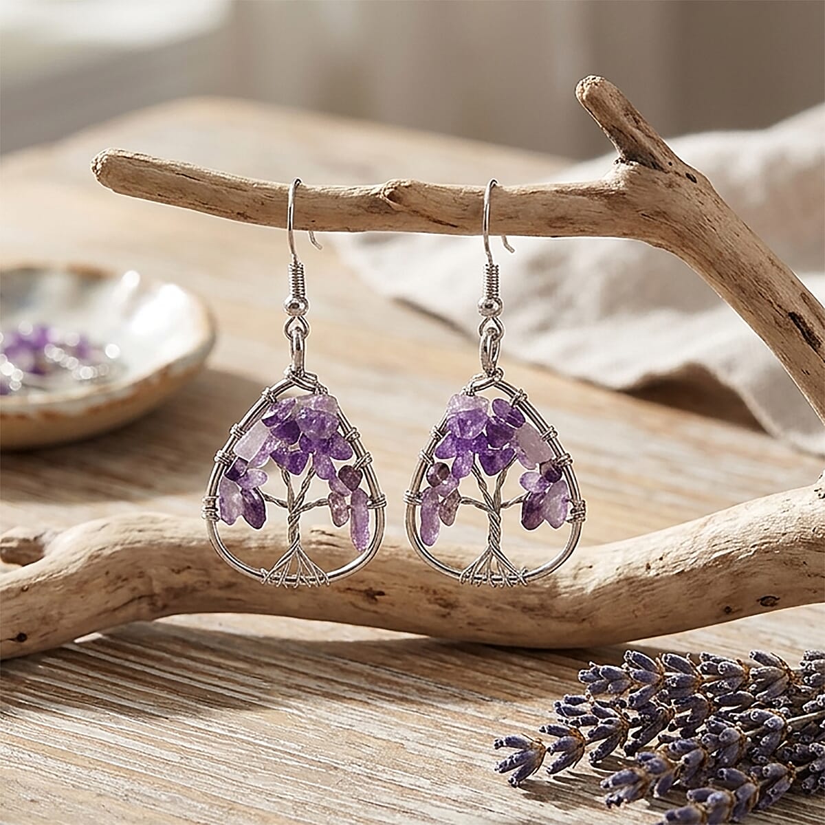 African Amethyst 10.00 ctw Earrings in Silvertone image number 1