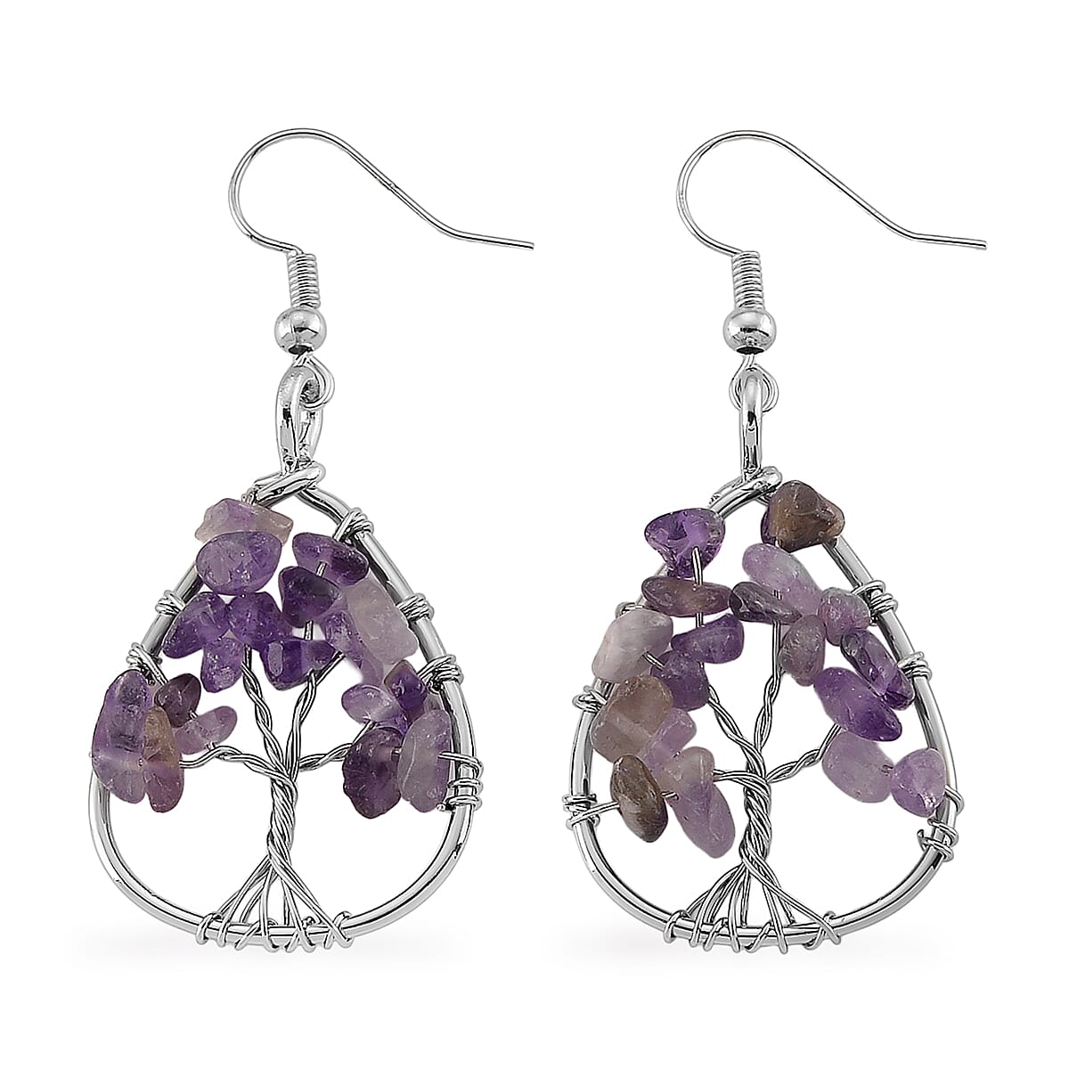 African Amethyst 10.00 ctw Earrings in Silvertone image number 3