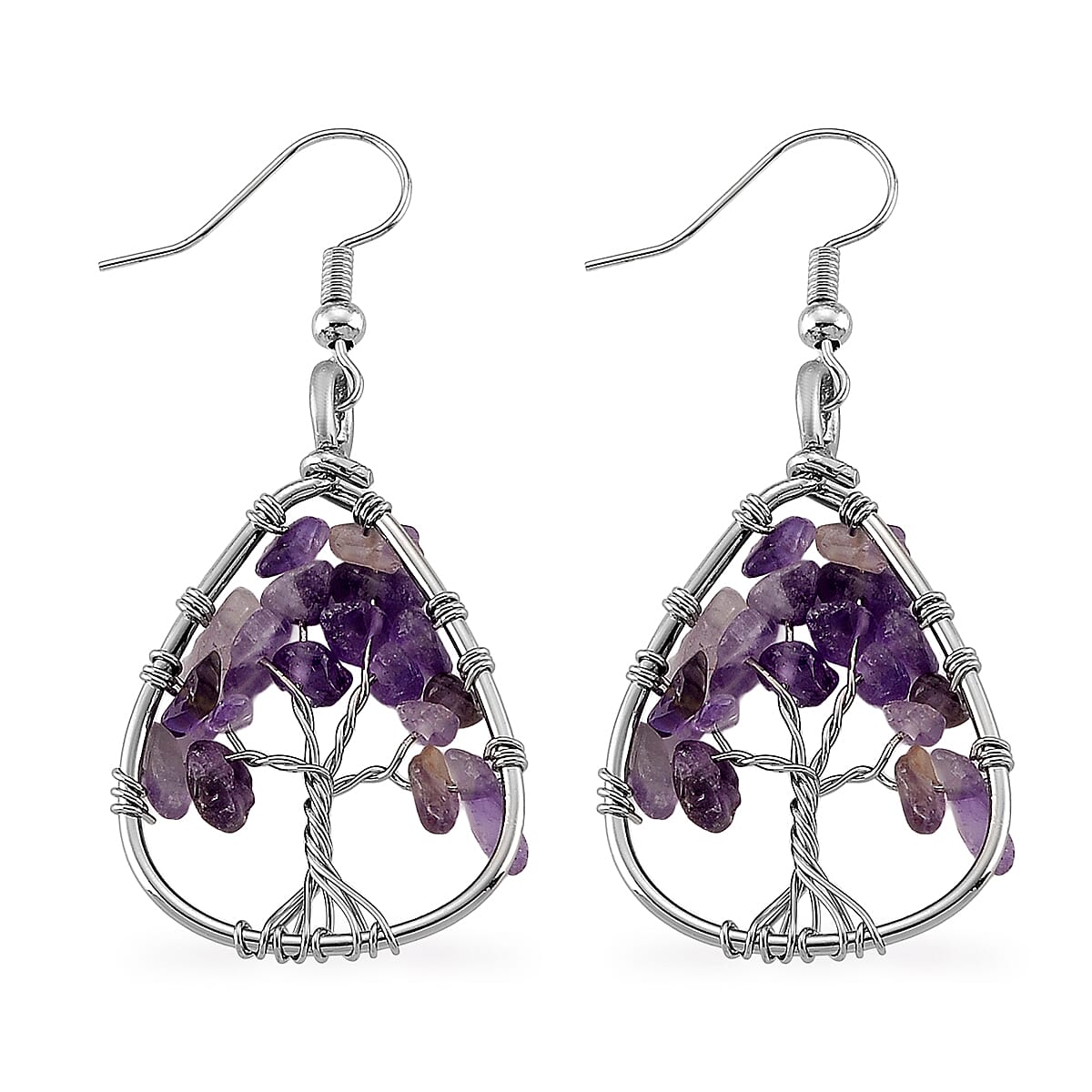 African Amethyst 10.00 ctw Earrings in Silvertone image number 4
