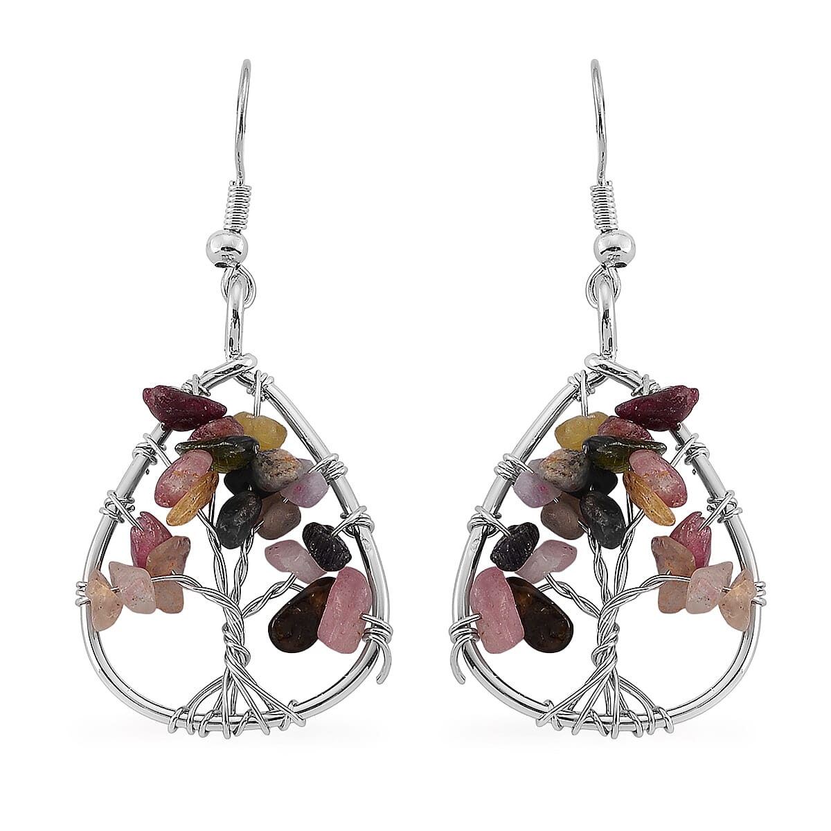 Multi Gemstone 10.00 ctw Earrings in Silvertone