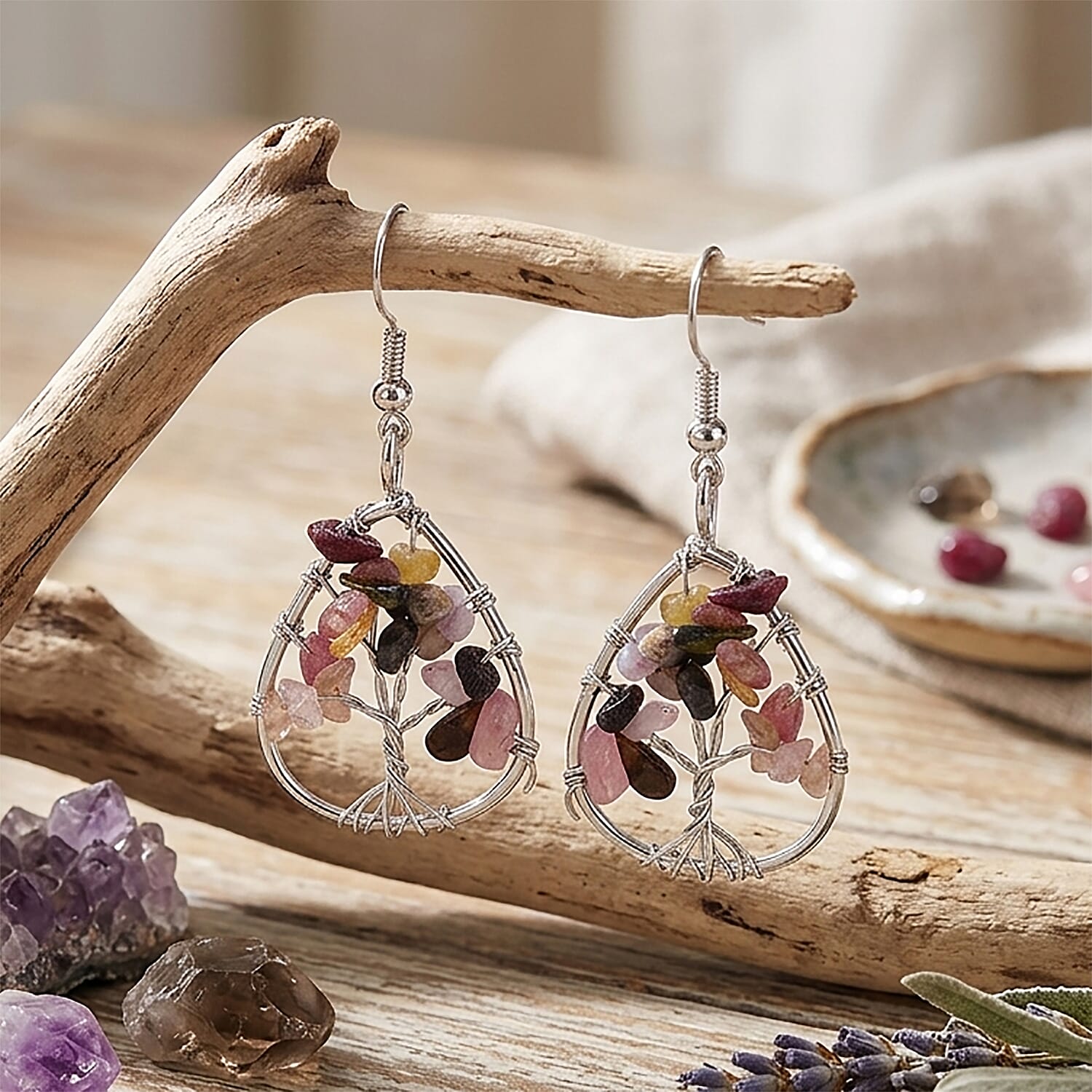 Multi Gemstone 10.00 ctw Earrings in Silvertone