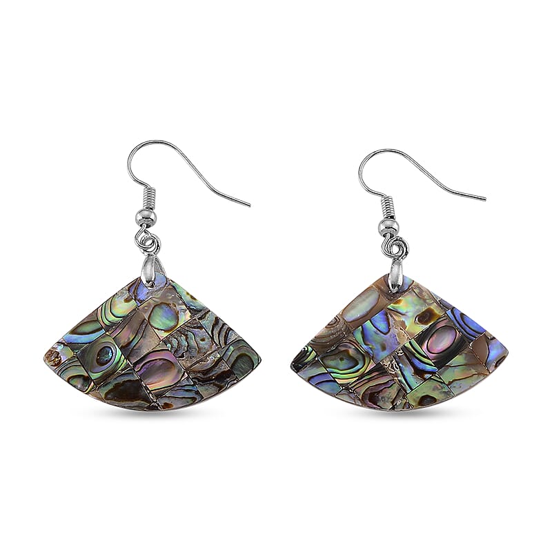 Abalone Shell fish wire Earrings in Silvertone