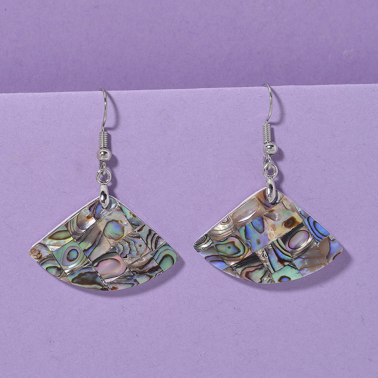 Abalone Shell fish wire Earrings in Silvertone