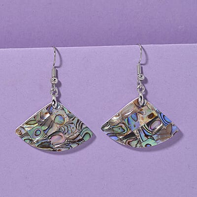 Abalone Shell fish wire Earrings in Silvertone