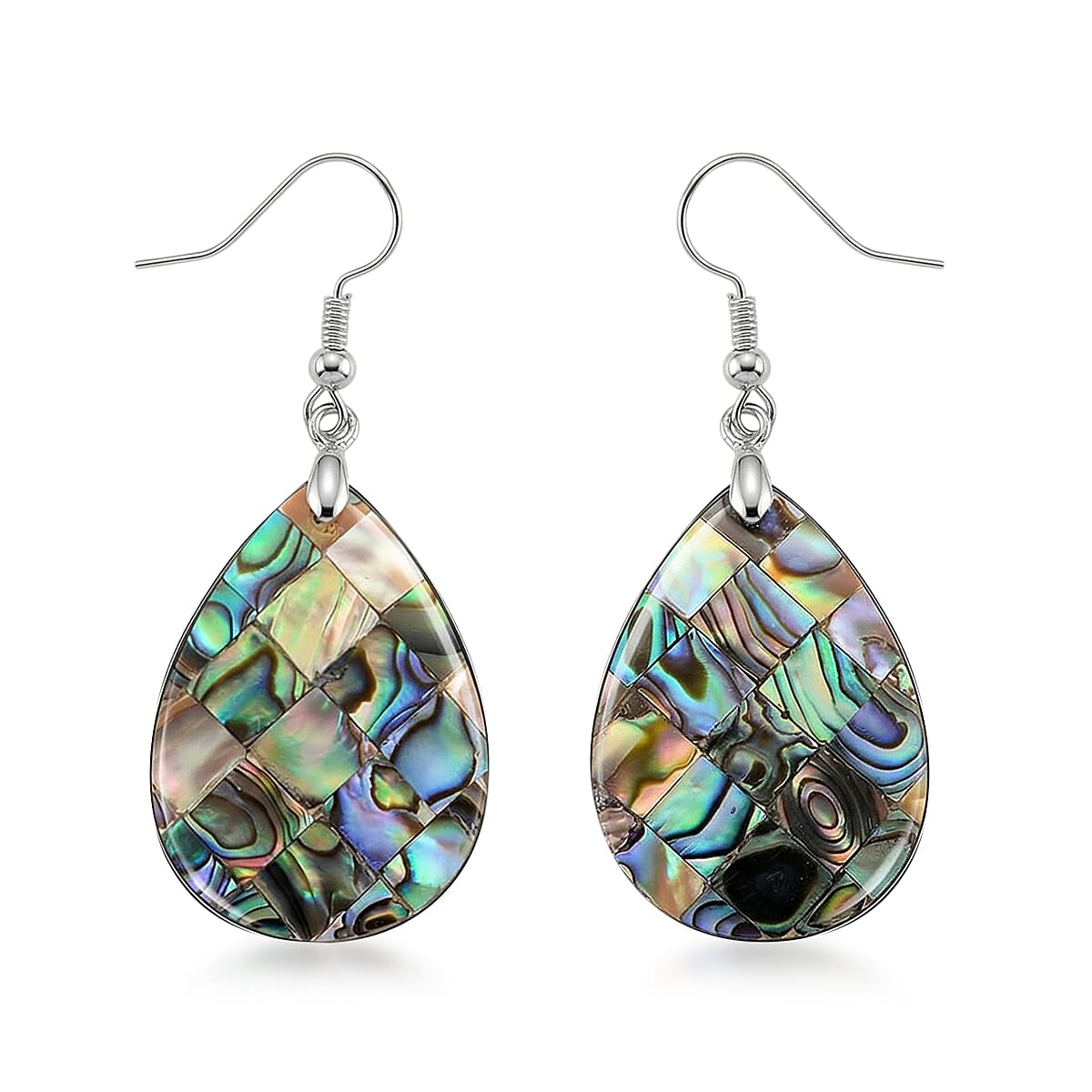 Abalone Shell Drop Earrings in Silvertone