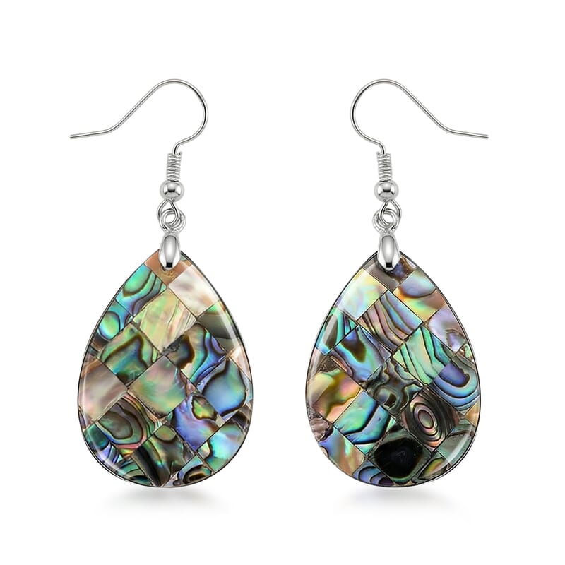Abalone Shell Drop Earrings in Silvertone