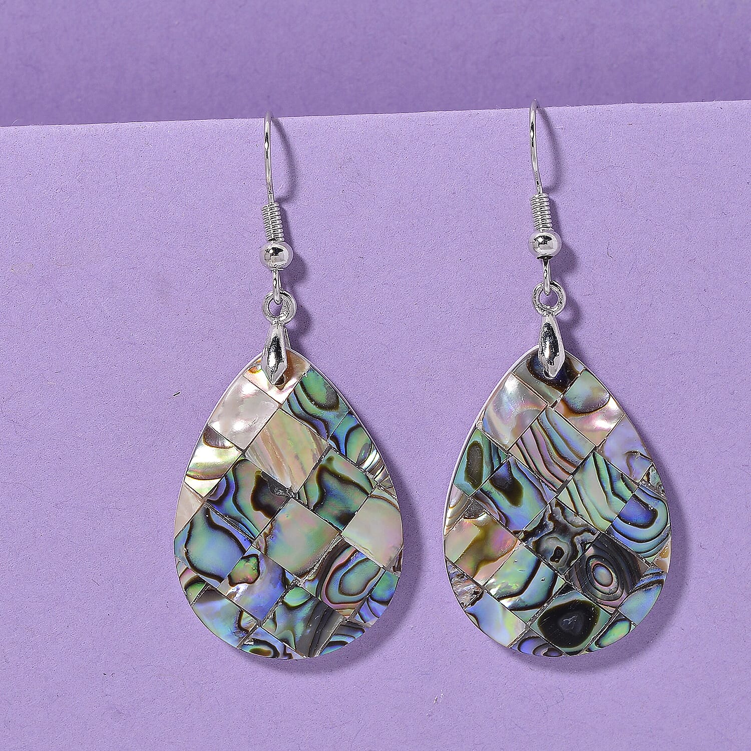Abalone Shell Drop Earrings in Silvertone