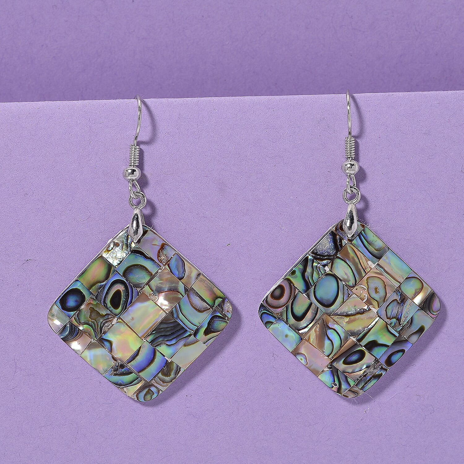 Abalone Shell Square Earrings in Silvertone