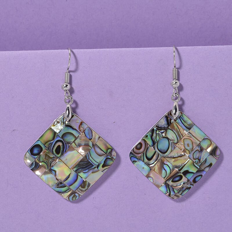 Abalone Shell Square Earrings in Silvertone
