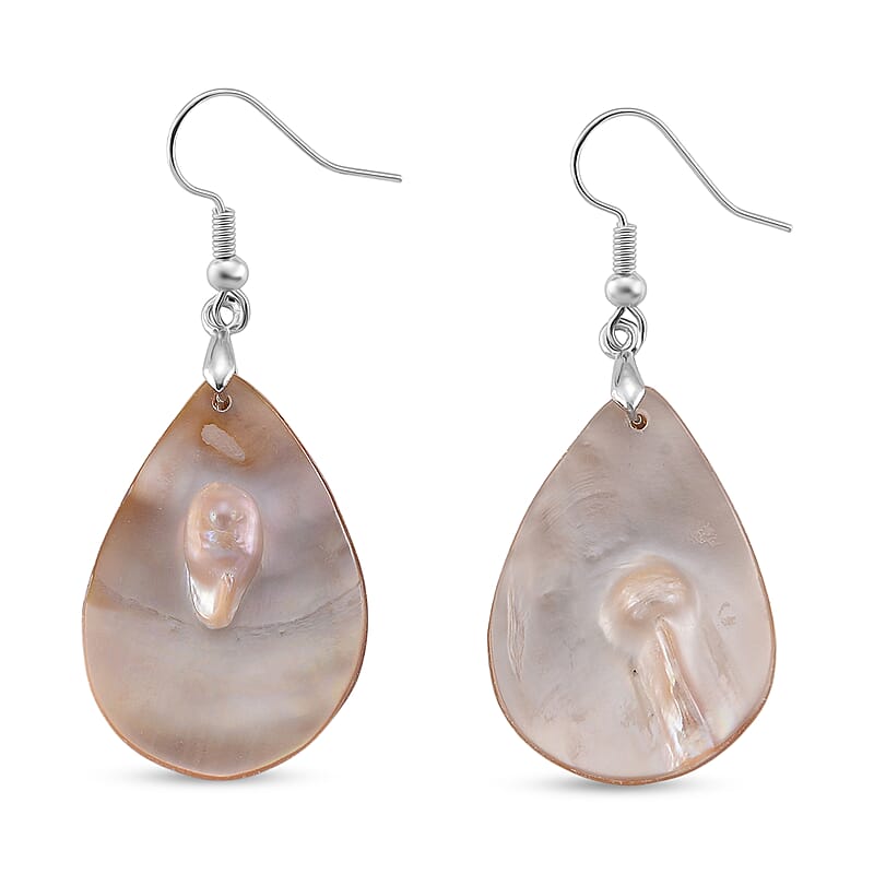 Black Mother of Pearl Earrings in Silvertone