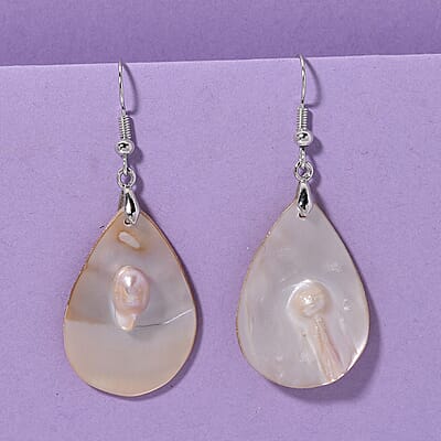 Black Mother of Pearl Earrings in Silvertone