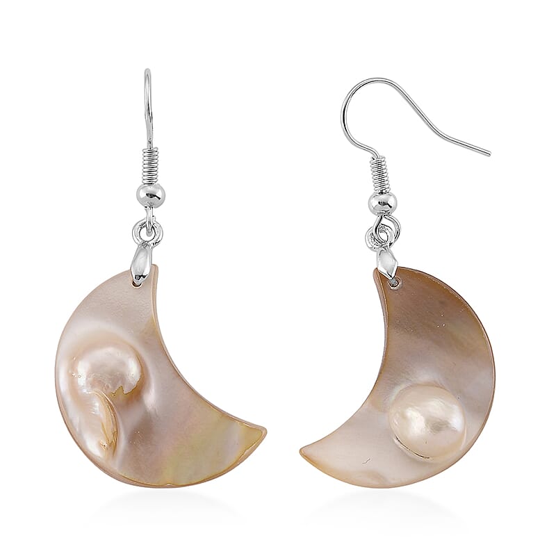 Black Mother of Pearl Earrings in Silvertone