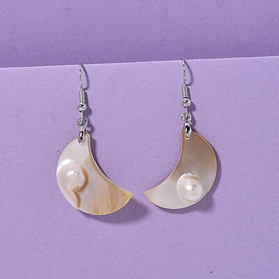 Black Mother of Pearl Earrings in Silvertone