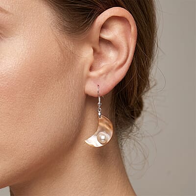 Black Mother of Pearl Earrings in Silvertone