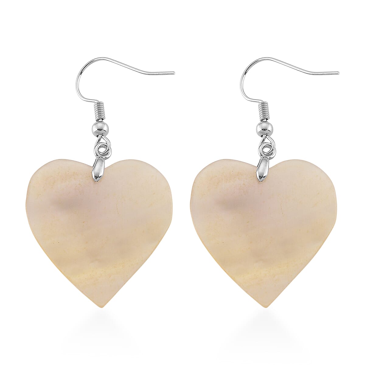 Black Mother of Pearl Heart Earrings in Silvertone