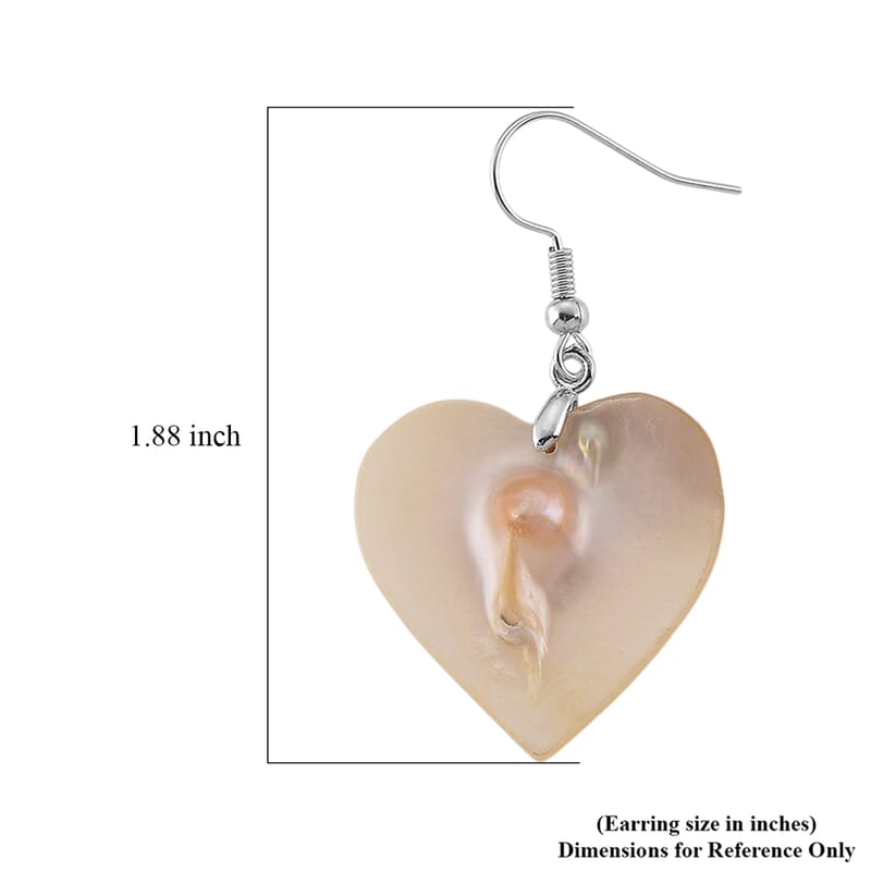Black Mother of Pearl Heart Earrings in Silvertone