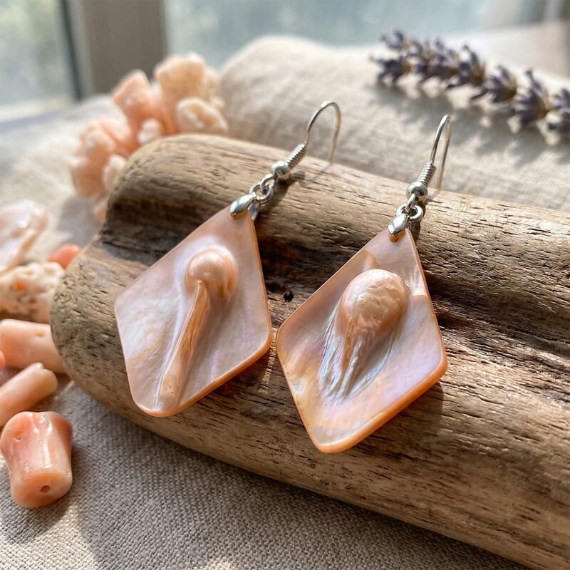 Black Mother of Pearl Earrings in Silvertone