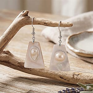 Black Mother of Pearl  Dangle Earrings in Silvertone