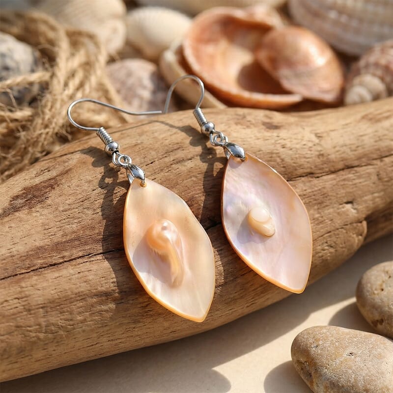 Black Mother of Pearl Petal Earrings in Silvertone
