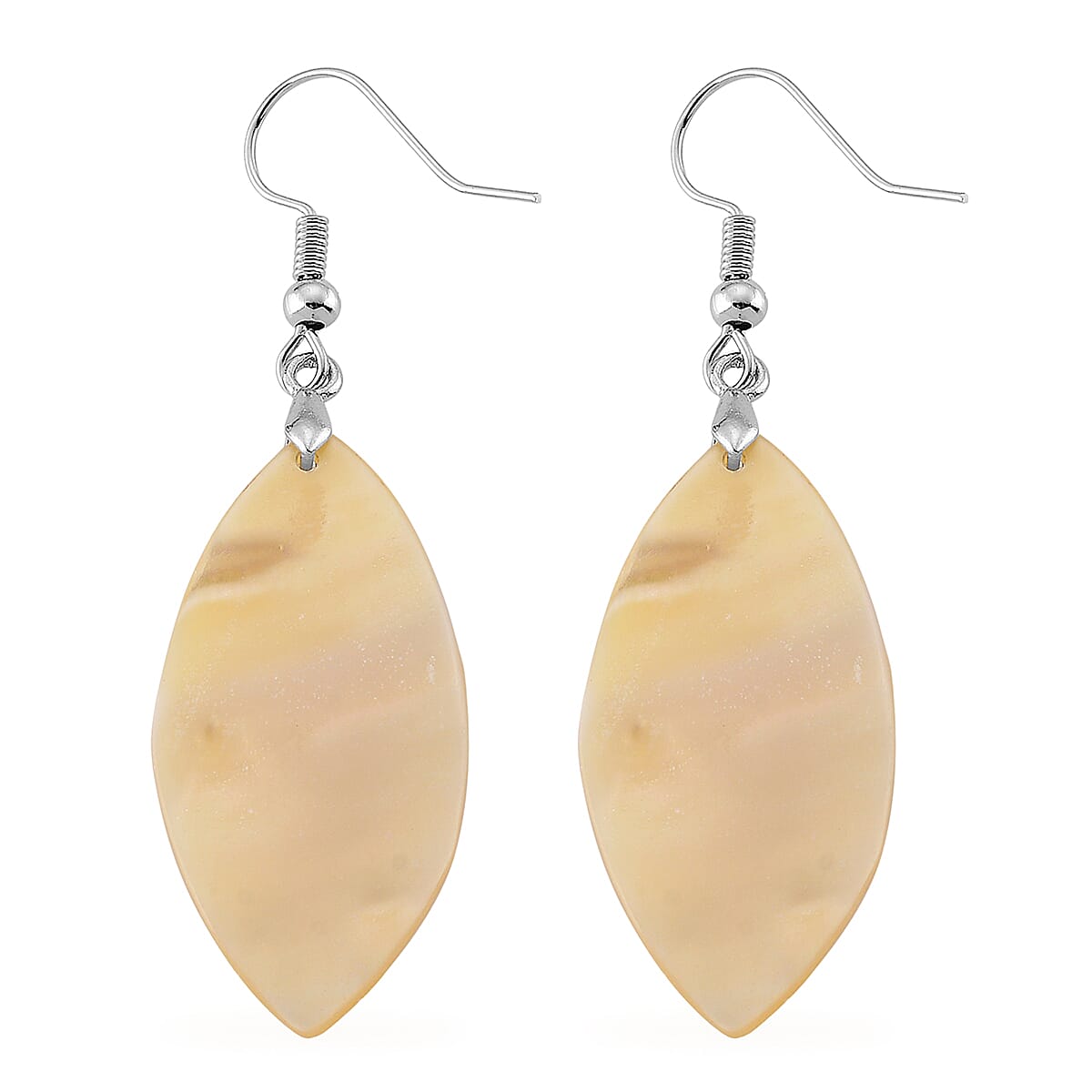 Black Mother of Pearl Petal Earrings in Silvertone
