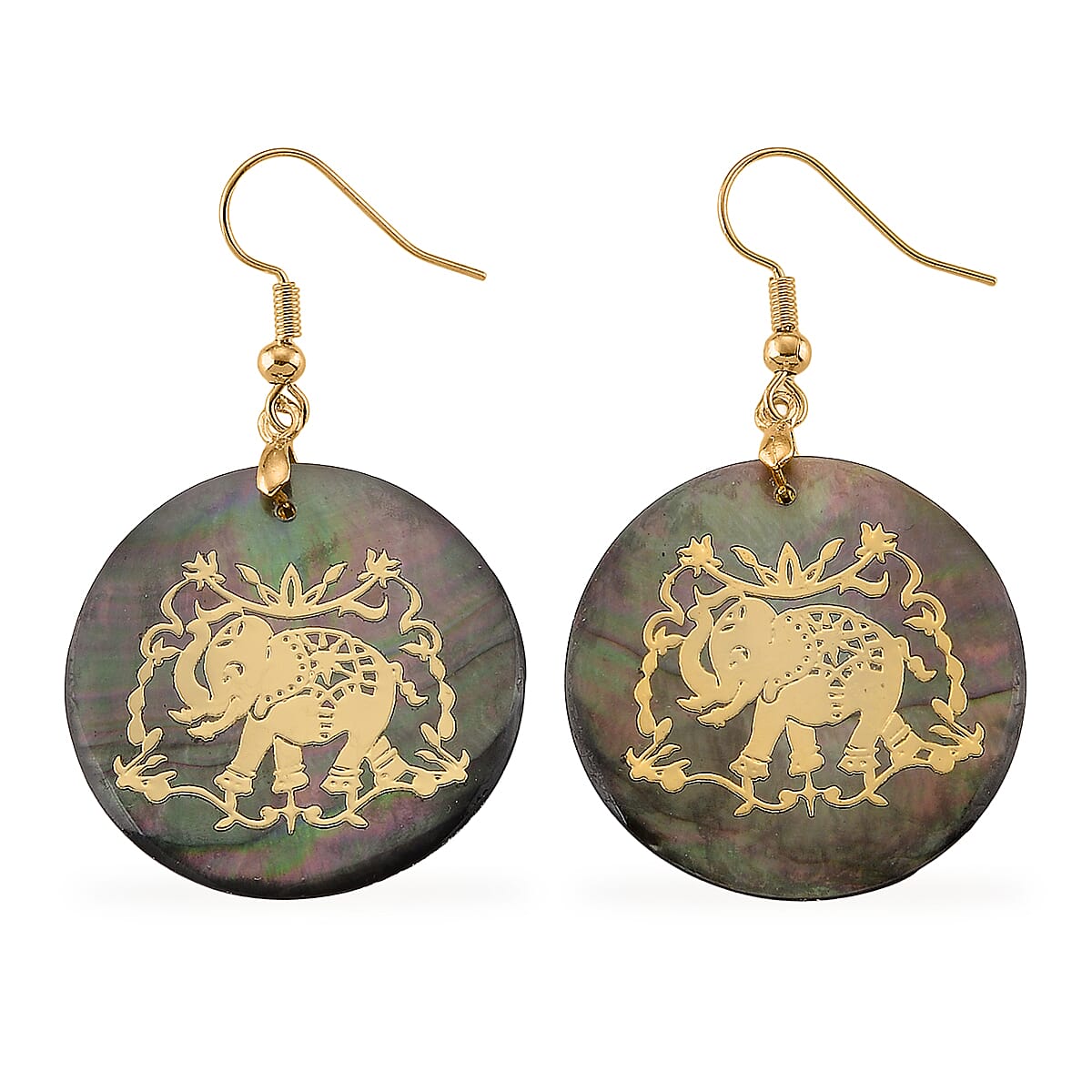 Black Mother of Pearl Earrings in Goldtone image number 3