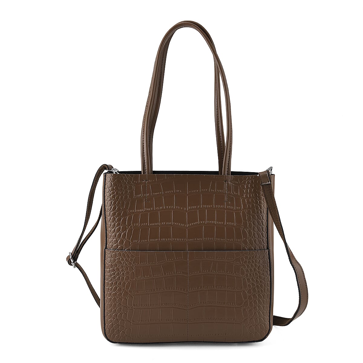 La Marey Dark Grey Crocodile Genuine Leather Crossbody Bag with Adjustable Strap