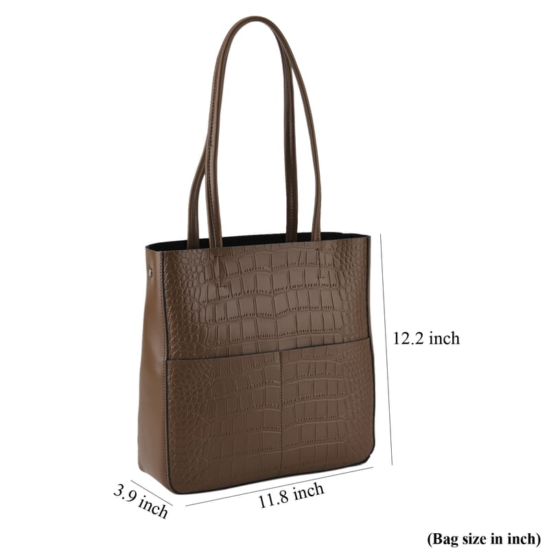 La Marey Dark Grey Crocodile Genuine Leather Crossbody Bag with Adjustable Strap
