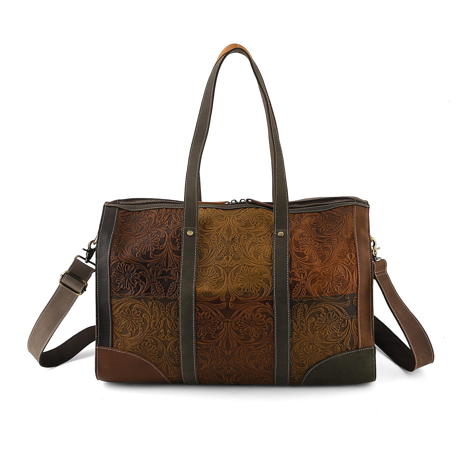 La Marey Tan and Brown Genuine Leather Duffel Bag