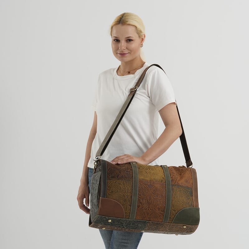 La Marey Tan and Brown Genuine Leather Duffel Bag