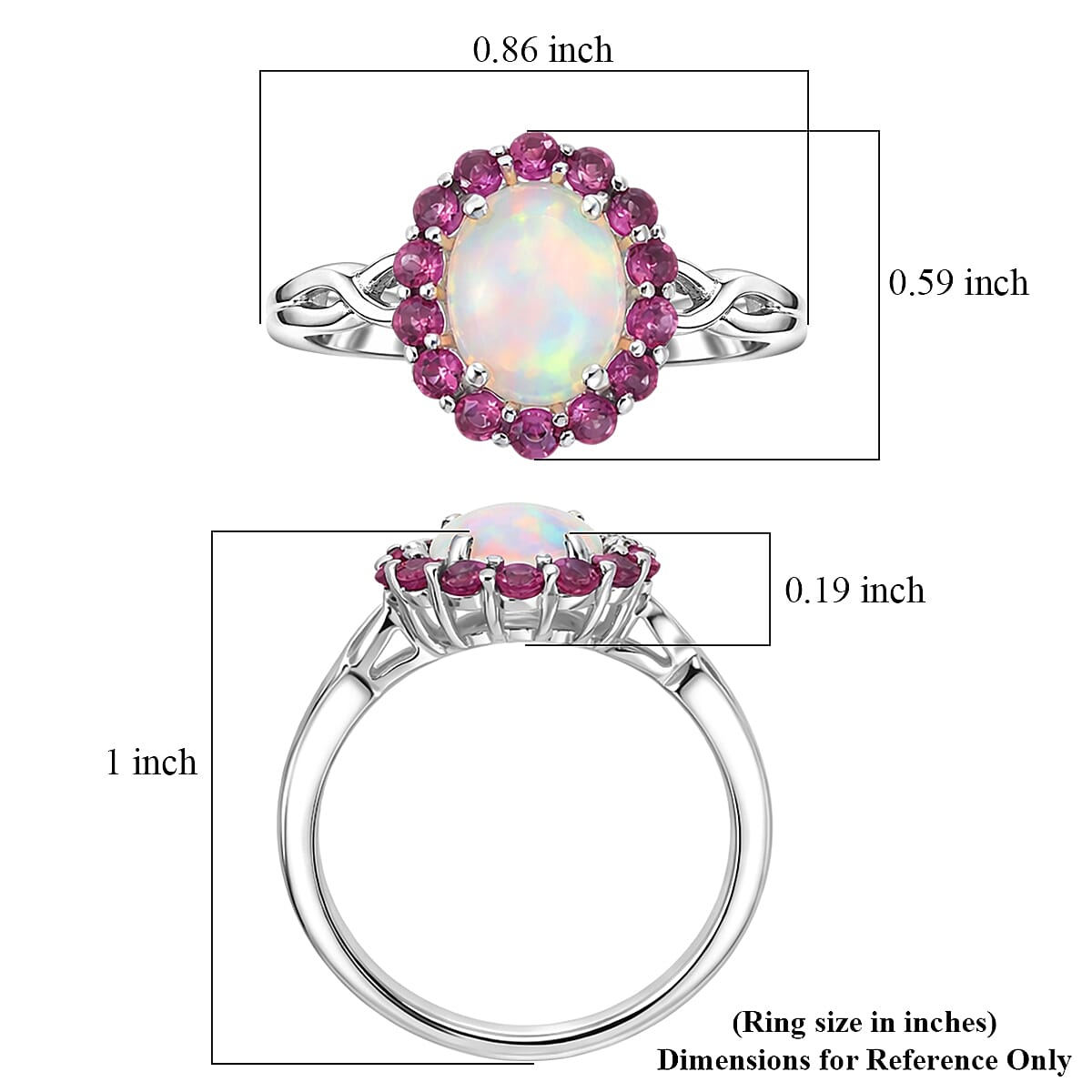 D'Joy Premium Ethiopian Welo Opal and Radiant Ember Garnet 1.85 ctw Infinity Halo Ring in Rhodium Over Sterling Silver (Size 10.0) image number 5