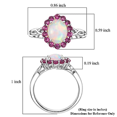 D'Joy Premium Ethiopian Welo Opal and Radiant Ember Garnet 1.85 ctw Infinity Halo Ring in Rhodium Over Sterling Silver (Size 6.0)