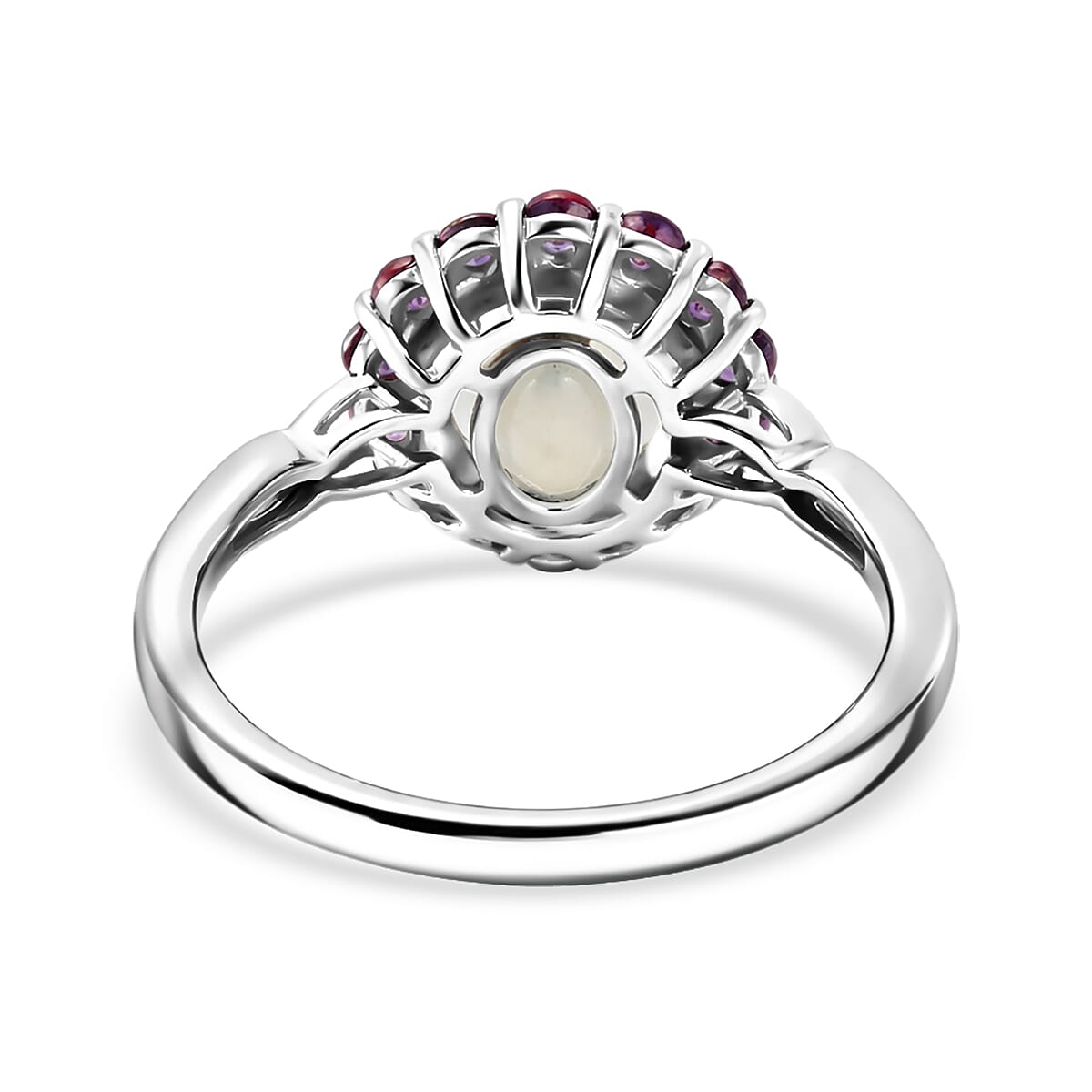 D'Joy Premium Ethiopian Welo Opal and Radiant Ember Garnet 1.85 ctw Infinity Halo Ring in Rhodium Over Sterling Silver (Size 8.0)