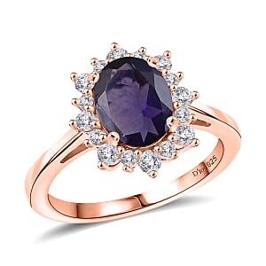 D'Joy Premium Catalina Iolite, White Zircon Ring in 18K Vermeil Rose Gold Over Sterling Silver (Size 10.0) 1.89 ctw