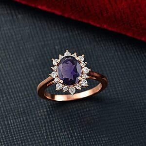 D'Joy Premium Catalina Iolite, White Zircon Ring in 18K Vermeil Rose Gold Over Sterling Silver (Size 10.0) 1.89 ctw