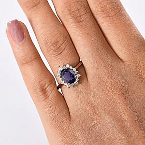 D'Joy Premium Catalina Iolite, White Zircon Ring in 18K Vermeil Rose Gold Over Sterling Silver (Size 10.0) 1.89 ctw